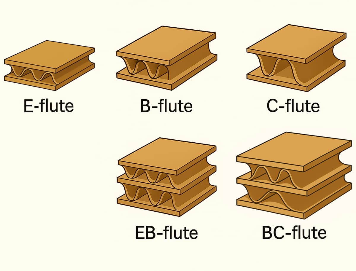 Rodzaje fali tektury: B, C, EB, BC